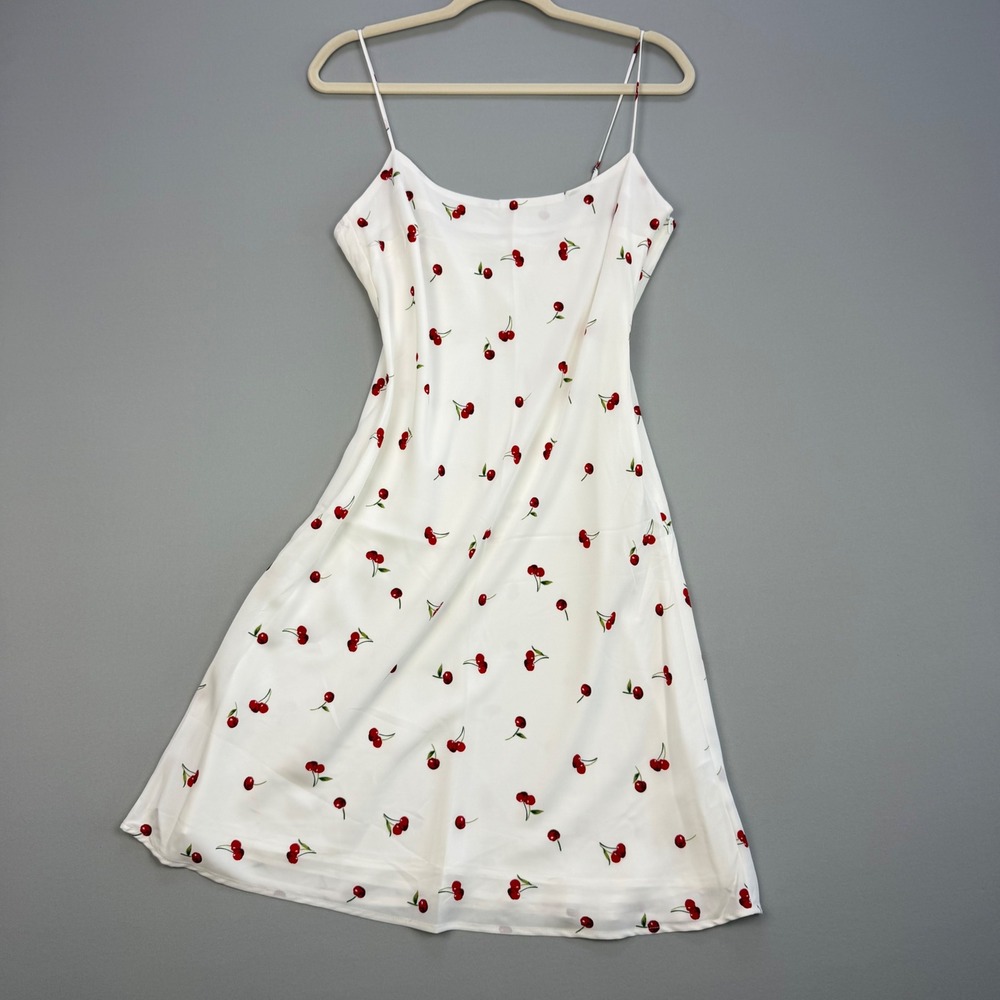 NWT Abercrombie & Fitch Y2K White Cherry Mini Julia Knee Length Slip Dress Med